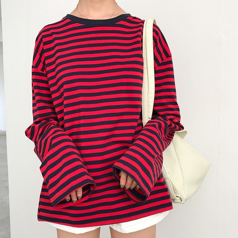 Oversized Casual Knitted Stripe Long Sleeve Shirt - nightcity clothing
