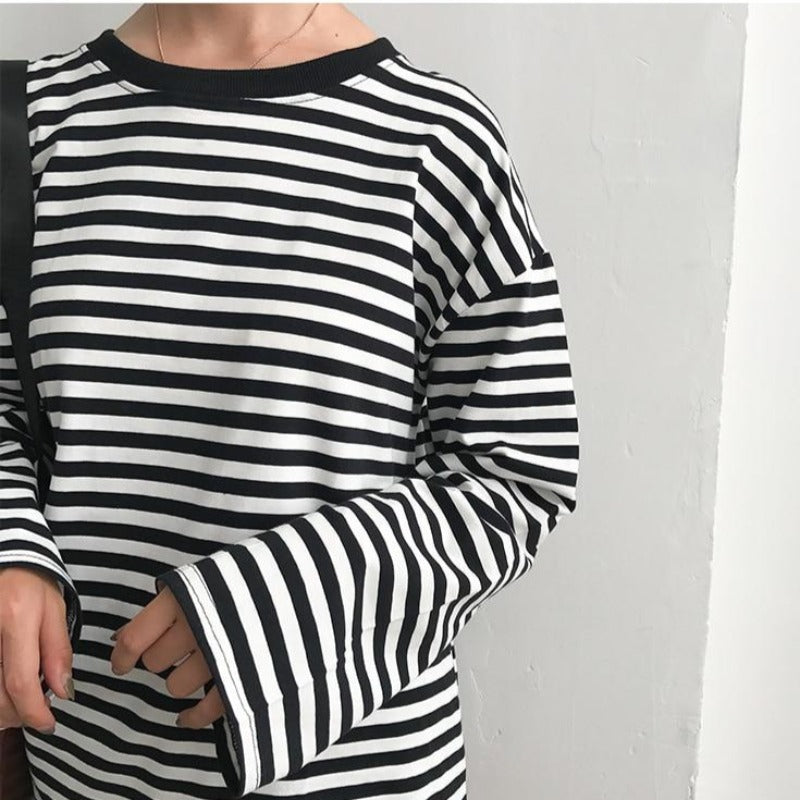 Oversized Casual Knitted Stripe Long Sleeve Shirt - nightcity clothing