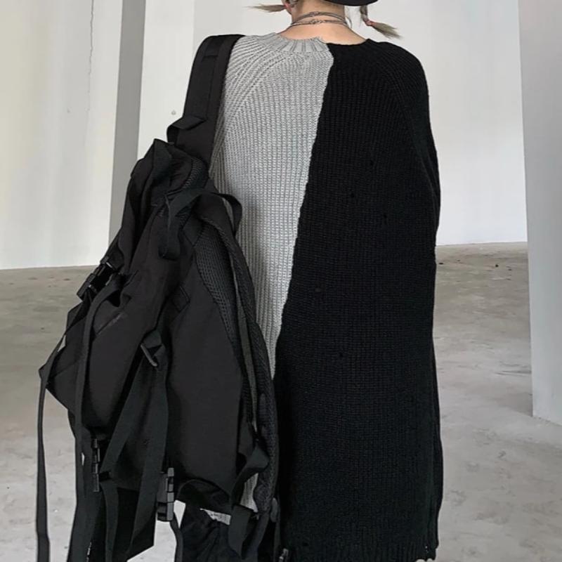 Oversized Color Block Knit Sweater - nightcity clothing