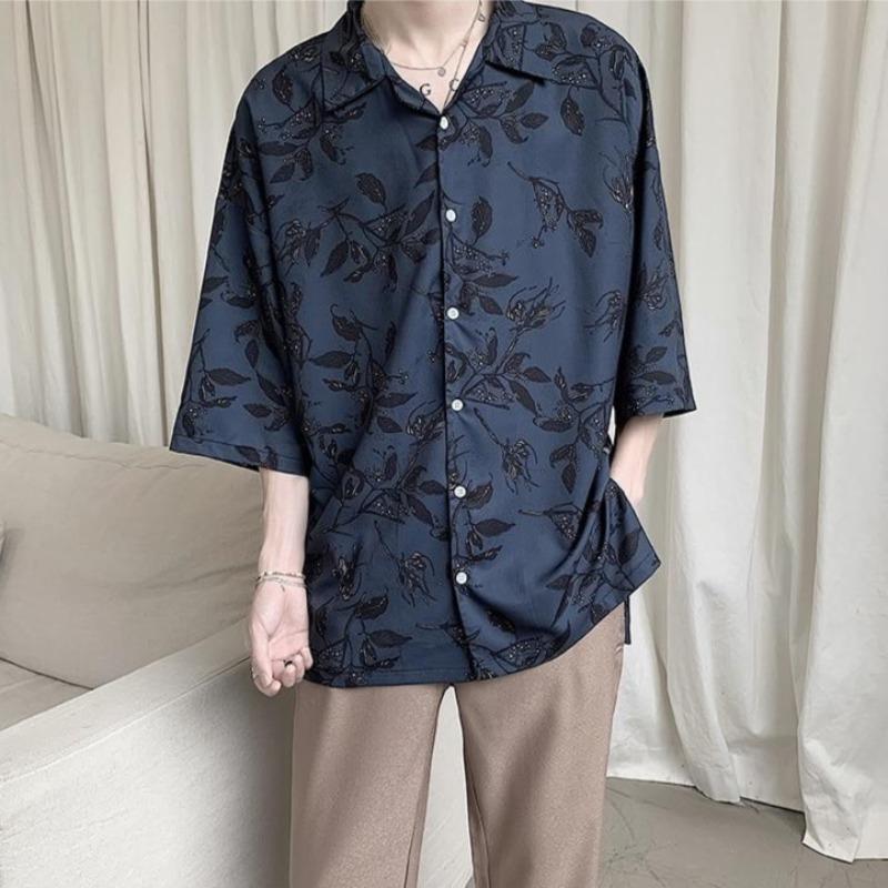 Oversized Floral Print Shirt with Three-Quarter Sleeves - nightcity clothing