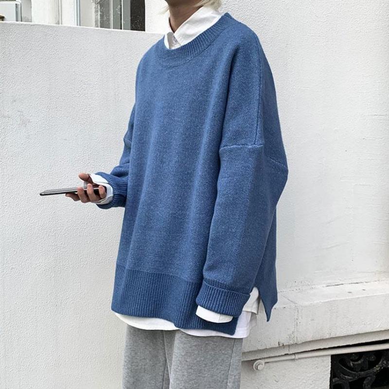 Oversized Knit Sweater with Split Hem - nightcity clothing