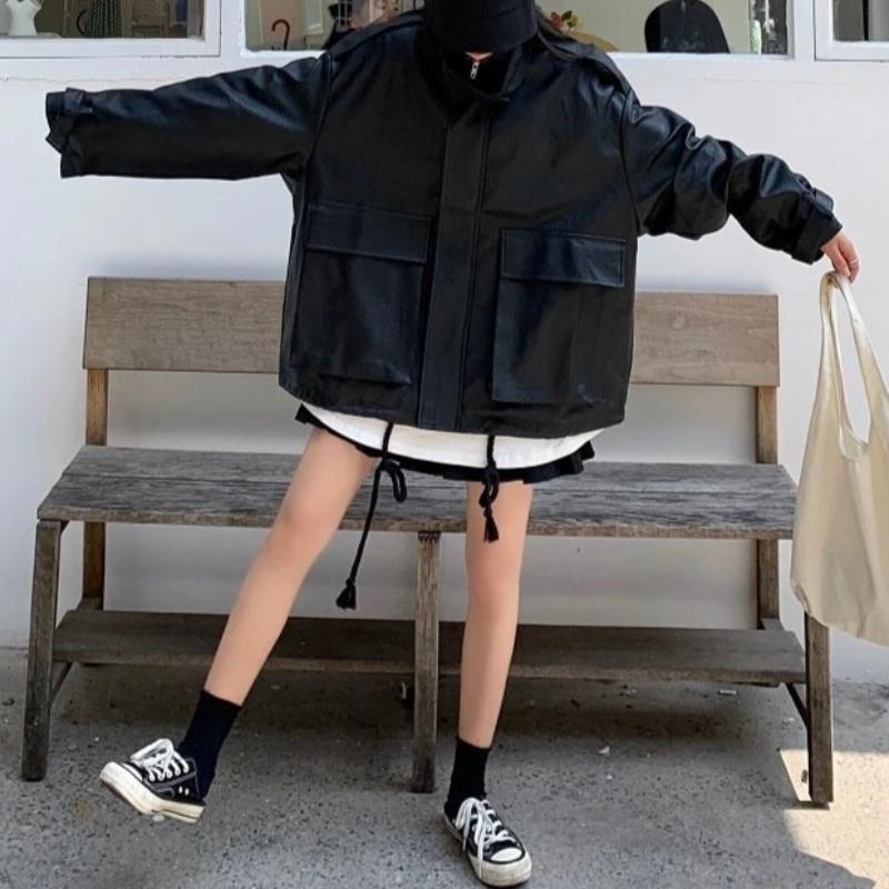 Oversized Lightweight Faux Leather Jacket - nightcity clothing