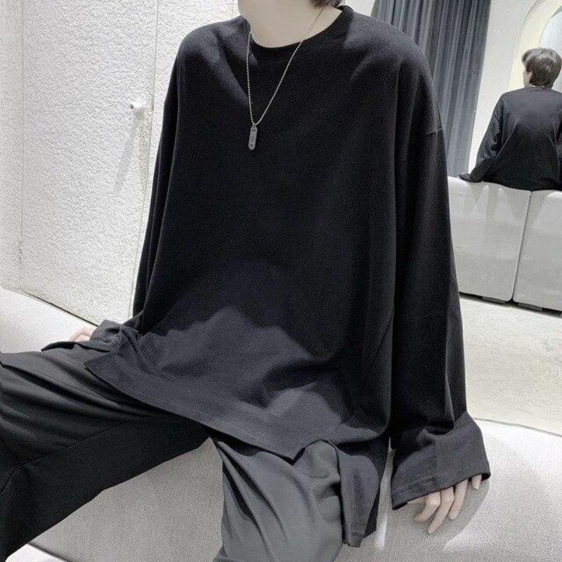 Oversized Long Sleeve Tee with Split Hem - nightcity clothing