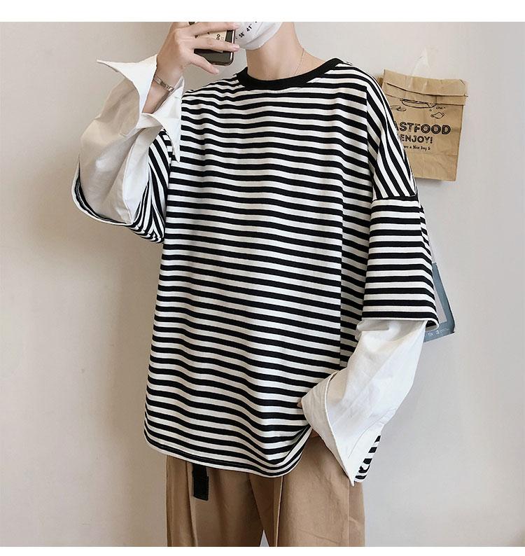 Oversized Mock Two Piece Striped Sweatshirt - nightcity clothing