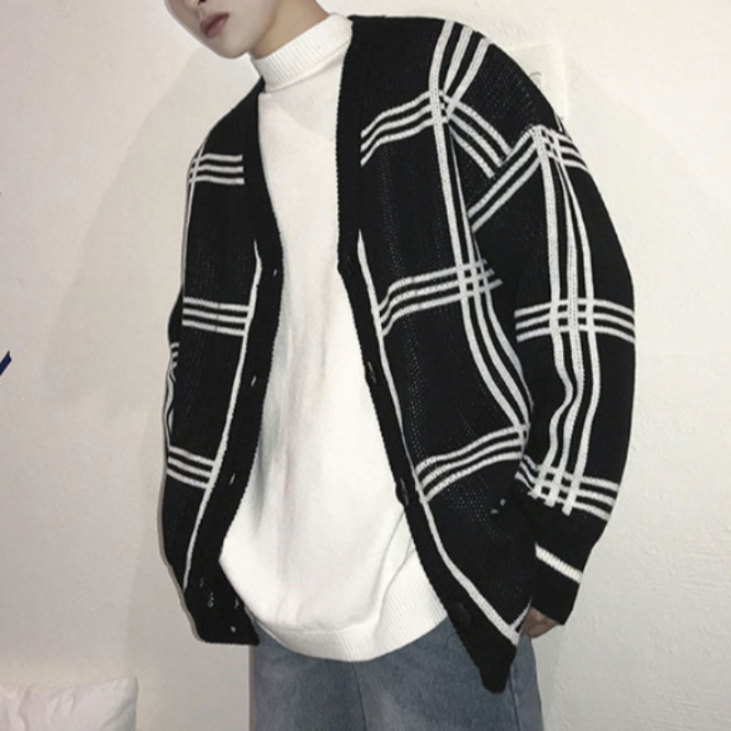Oversized Plaid Knit Cardigan - nightcity clothing