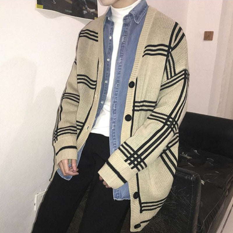 Oversized Plaid Knit Cardigan - nightcity clothing