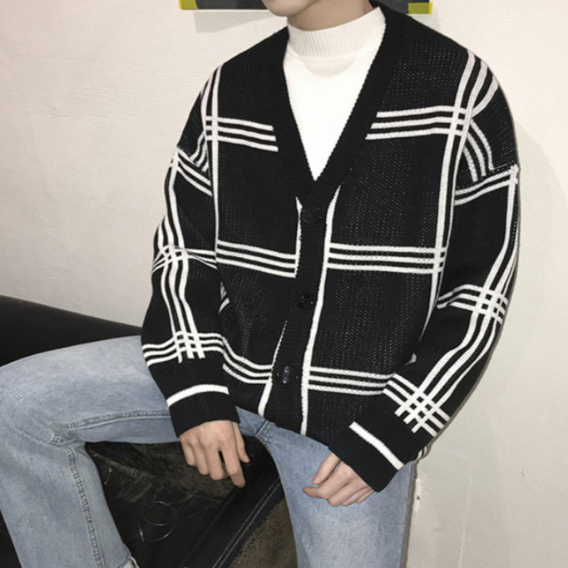 Oversized Plaid Knit Cardigan - nightcity clothing