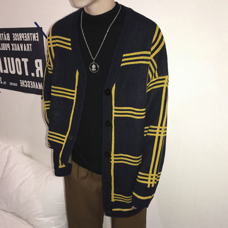 Oversized Plaid Knit Cardigan - nightcity clothing
