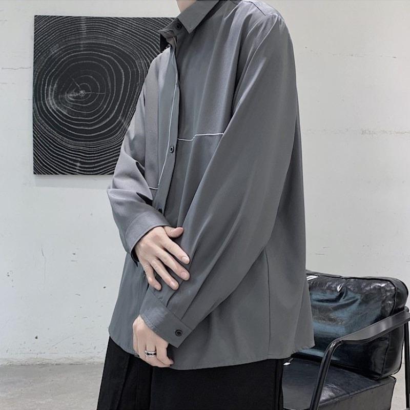 Oversized Print Shirt with Asymmetric Lines - nightcity clothing