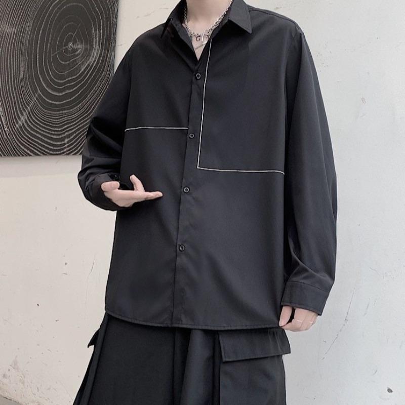 Oversized Print Shirt with Asymmetric Lines - nightcity clothing
