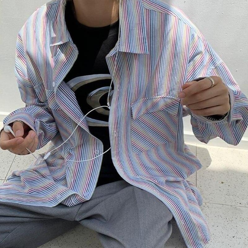 Oversized Rainbow Striped Shirt - nightcity clothing