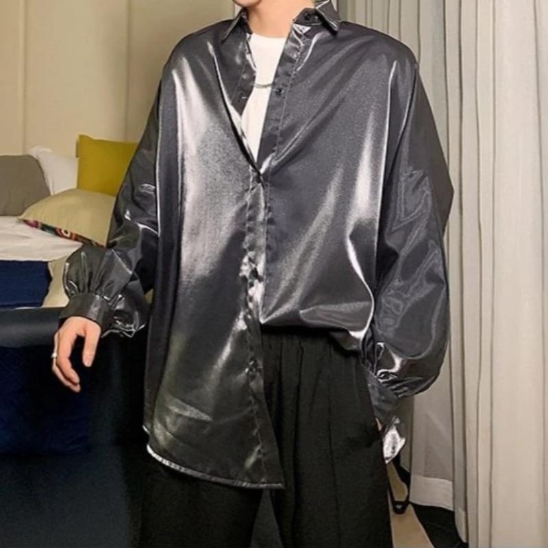 Oversized Shiny Silk Shirt - nightcity clothing