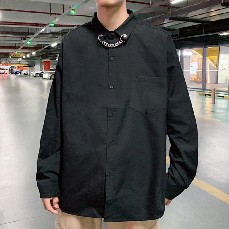 Oversized Shirt with Metal Chain - nightcity clothing