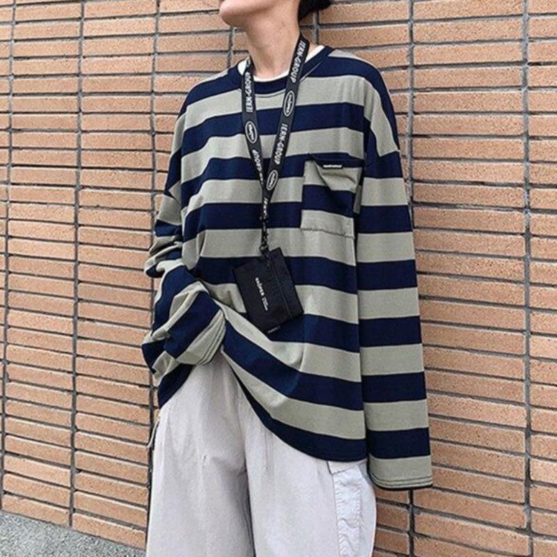 Oversized Striped Long Sleeve Tee - nightcity clothing