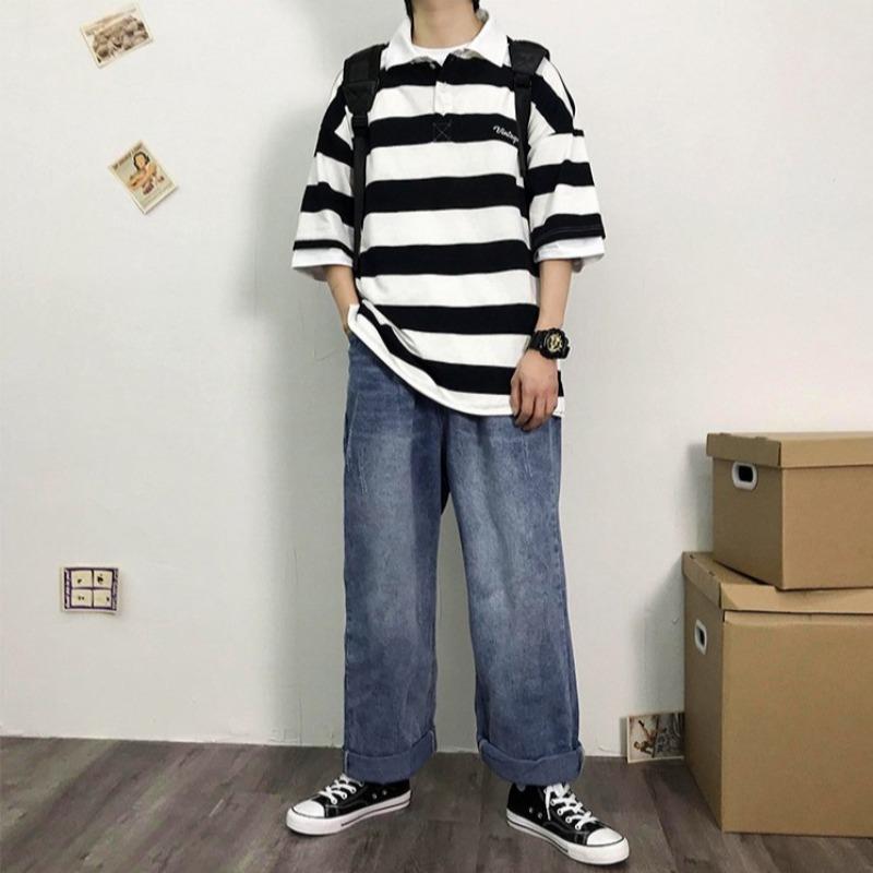 Oversized Striped Polo Short Sleeve Shirt - nightcity clothing