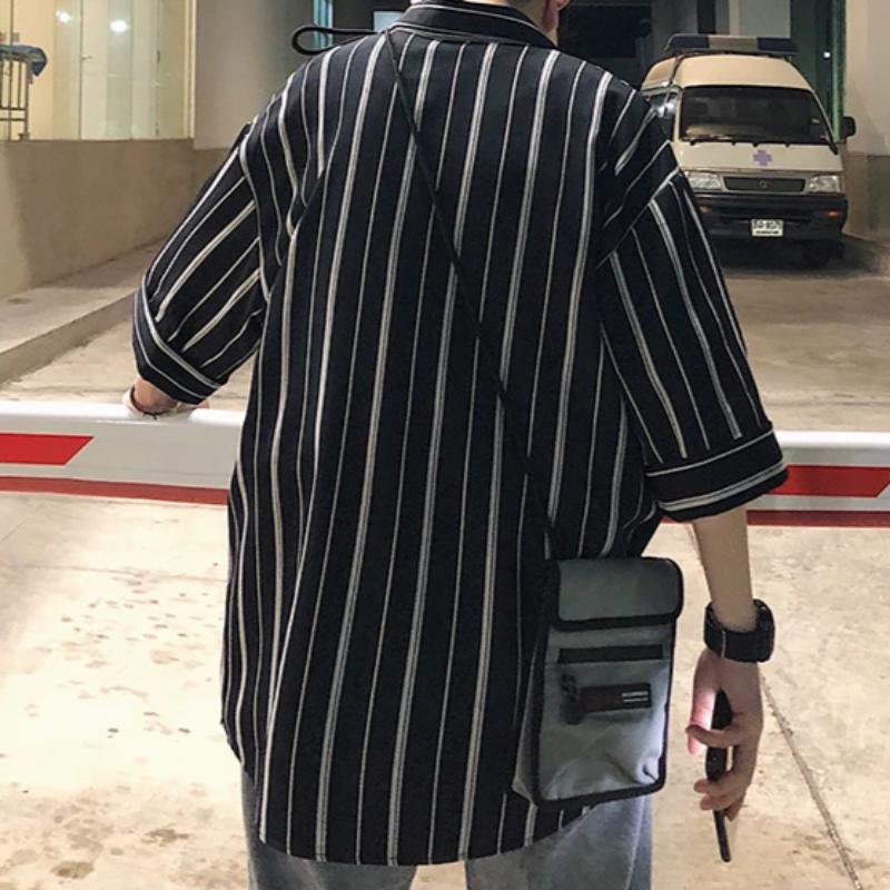 Oversized Striped Short Sleeve Shirt - nightcity clothing
