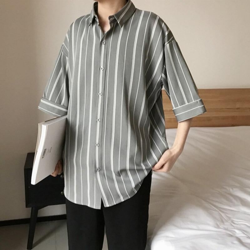 Oversized Striped Short Sleeve Shirt - nightcity clothing