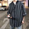 Oversized Striped Short Sleeve Shirt - nightcity clothing