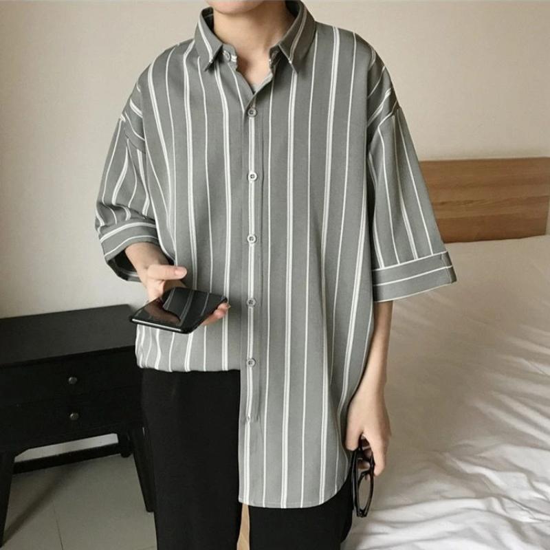 Oversized Striped Short Sleeve Shirt - nightcity clothing