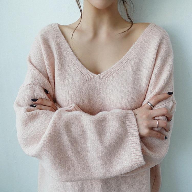 Oversized Sweater with V-Neck - nightcity clothing