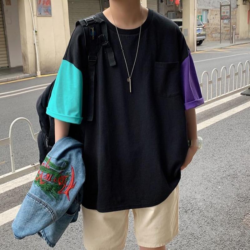 Oversized Tee with Color Block Sleeves - nightcity clothing