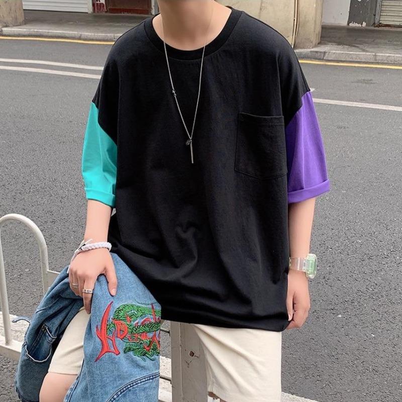 Oversized Tee with Color Block Sleeves - nightcity clothing