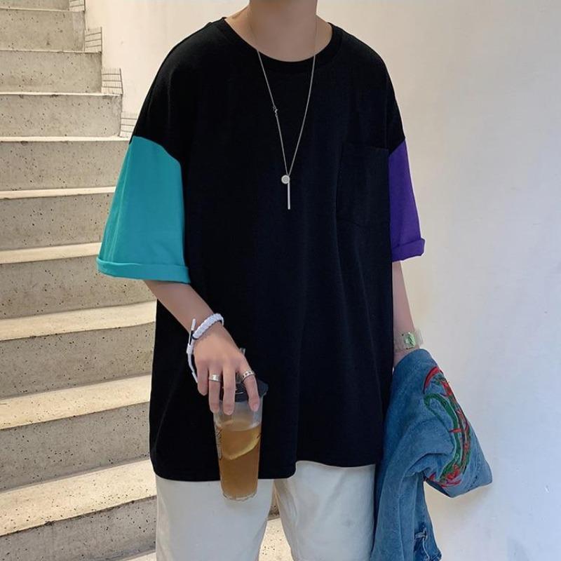 Oversized Tee with Color Block Sleeves - nightcity clothing