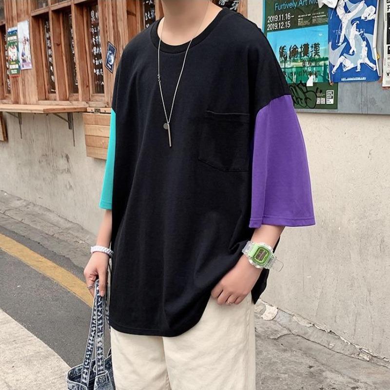 Oversized Tee with Color Block Sleeves - nightcity clothing