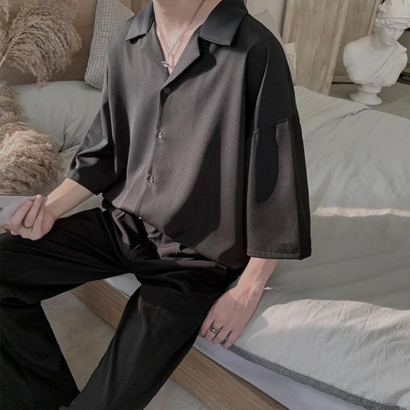 Oversized Three-Quarter Sleeve Shirt with French Cuff - nightcity clothing