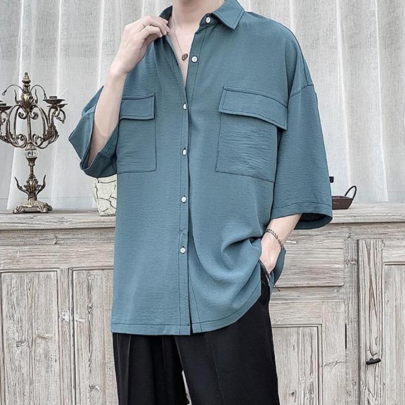Oversized Three-Quarter Sleeve Worker Shirt - nightcity clothing