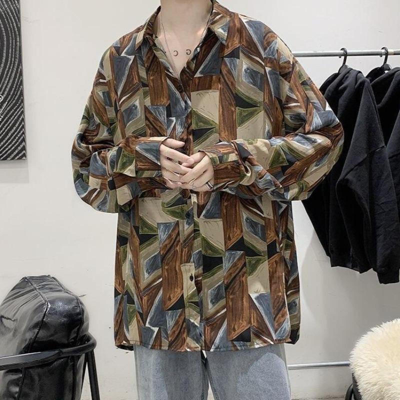Oversized Vintage-Patterned Print Shirt - nightcity clothing