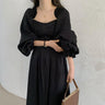 Puff Three-Quarter Sleeve Midi Dress with Square Neckline - nightcity clothing