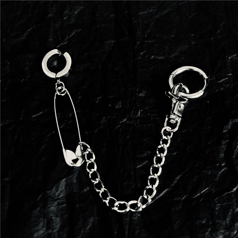 Safety Pin Chain Hoop Earring - nightcity clothing