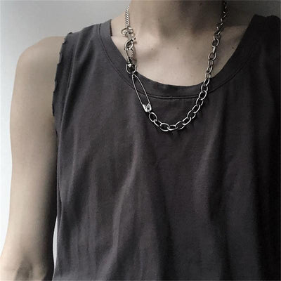 Safety Pin Pendant Chain Necklace