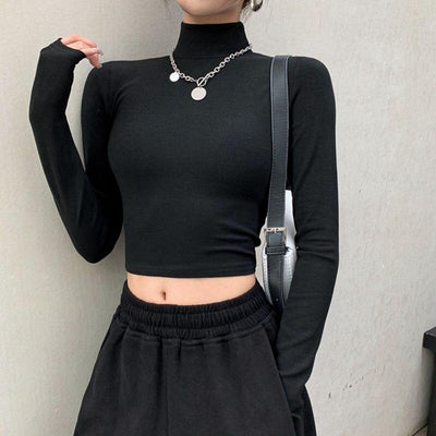 Skinny Roll Neck Cropped Tee