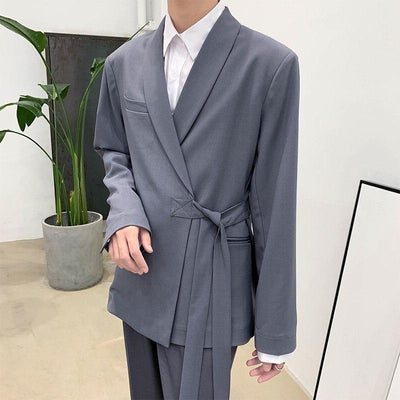 Slim Asymmetric Side-Tie Two-Piece Suit Set