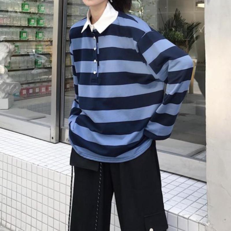 Striped Polo Long Sleeve Shirt - nightcity clothing