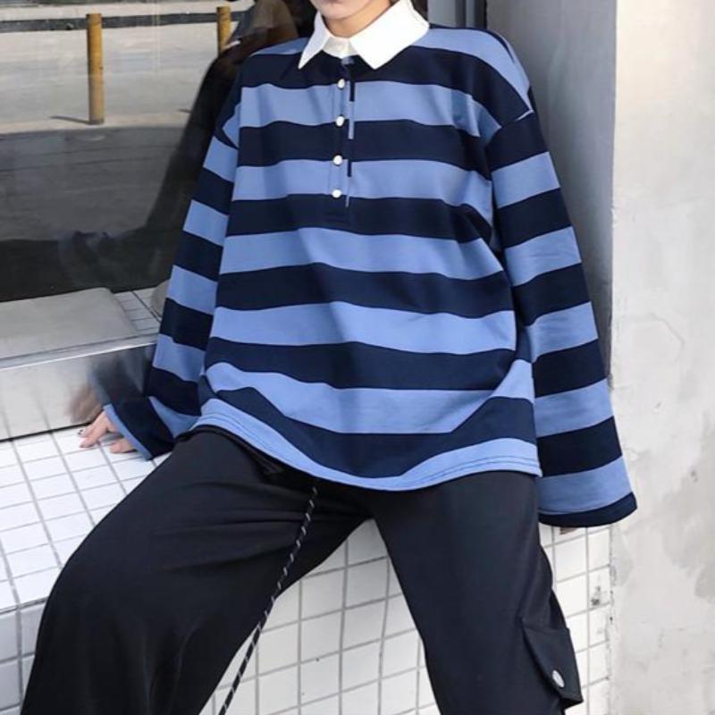 Striped Polo Long Sleeve Shirt - nightcity clothing