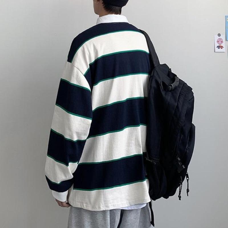 Striped Polo Long Sleeve Shirt II - nightcity clothing