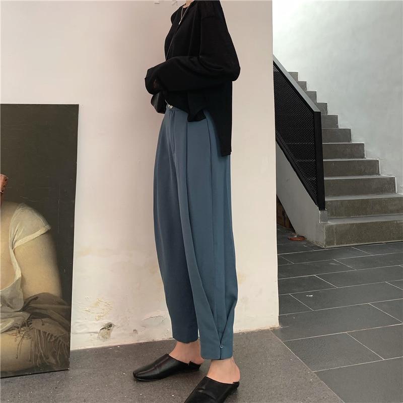 Wide Leg Pants with Buttoned Cuff - nightcity clothing