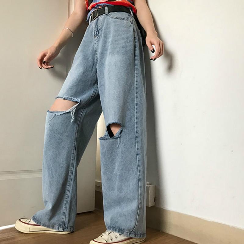 Wide Leg Ripped Straight Jeans - nightcity clothing