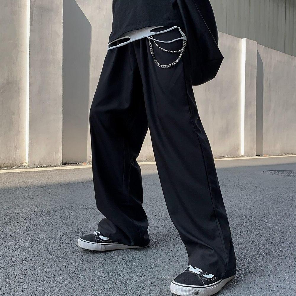 Wide Leg Straight Pants with Chain - nightcity clothing