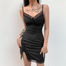 Lace Satin Bodycon Mini Dress with Floral Pattern - nightcity clothing