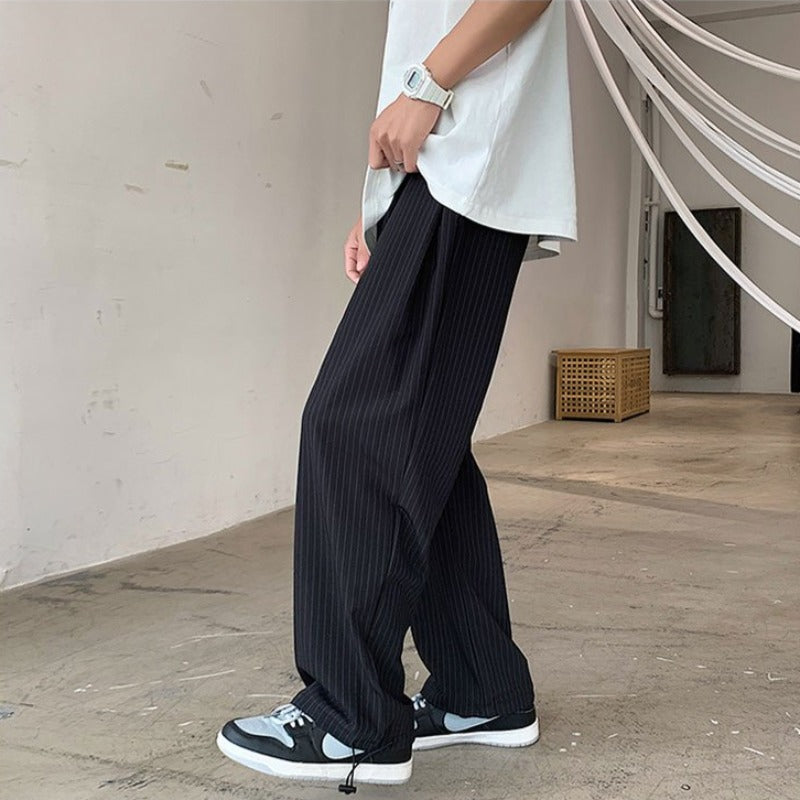 Wide Leg Pinstripe Pants with Drawstring Cuff - nightcity clothing