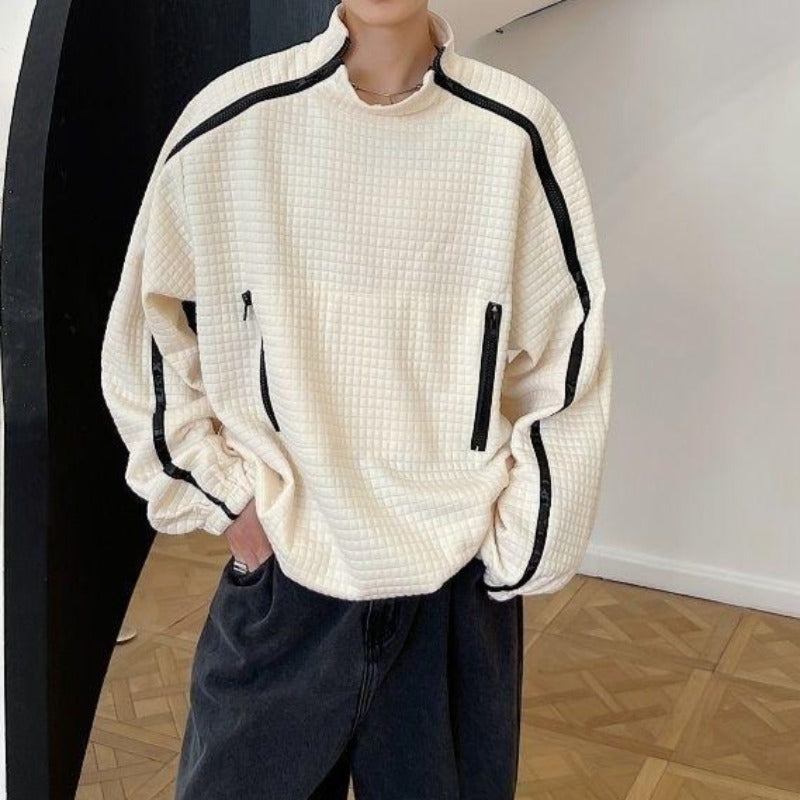 Waffle Semi-High Neck Pullover with Side-Stripe Zippers - nightcity clothing