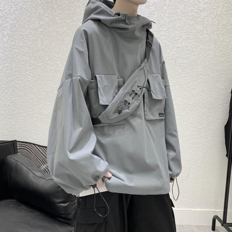 Hooded Windbreaker Jacket with Mini Bum Bag - nightcity clothing