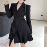 Asymmetric Pleated Wrap Blazer Dress - nightcity clothing