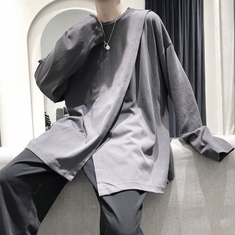 Oversized Diagonal Stitch Long Sleeve Tee - nightcity clothing