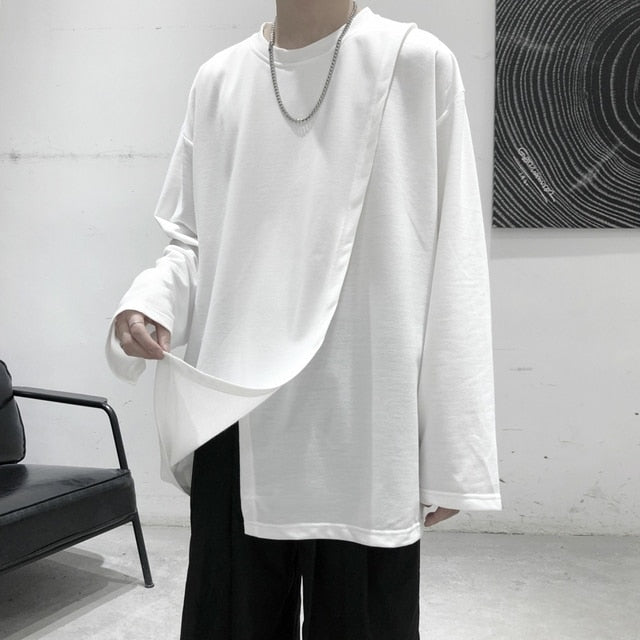 Oversized Diagonal Stitch Long Sleeve Tee - nightcity clothing