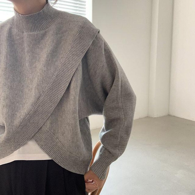 Overlap Asymmetric Semi-Turtleneck Sweater - nightcity clothing